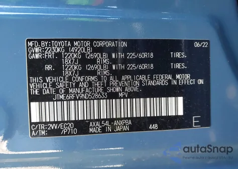 2022 Toyota Rav4 Hybrid Xse from USA, damaged, VIN JTME6RFV9ND528633